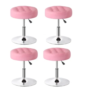 4PCS Adjustable Swivel Makeup Ottoman Stool Round Vanity Stool For Bedroom Pink - Picture 1 of 24