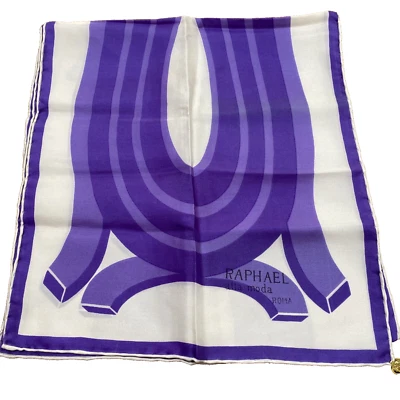 Vintage 70s Silk Scarf Purple & White Raphael Alta Moda Roma Long Rectangle Chic - Image 1 of 4