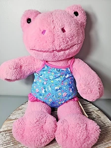 Build A Bear Pink Spring Frog Full Size 16" Plush Toad Hello Kitty Bathing Suit  - Picture 1 of 8