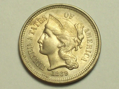 1869 Three Cent Nickel      Choice AU/Unc.     SN4344 Cover