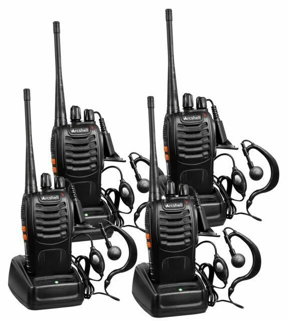 Arcshell WT0004R Two-Way Radios with Earpiece, Black - Pack of 4