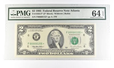 1995 $2 Atlanta GA FRN Fr#1936-F* Star Error Gem Unc 64 EPQ PMG Low Serial *5467 - Image 1 of 3