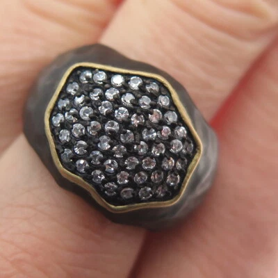 925 Sterling Silver 2-Tone Black Rhodium Real White Sapphire Ring Size 7 - Image 1 of 4