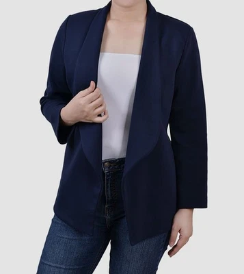 NY Collection Women's Blue Open-Front 3/4-Sleeve Ponte Jacket Petite Size PL - Image 1 of 2