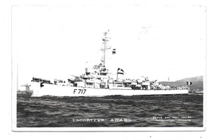 Escorteur Arabe F717 Algerian War French Navy photo postcard stamps Tunisia 1956 - Picture 1 of 1