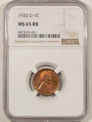 1926-D LINCOLN CENT - NGC MS-65 RB, ATTRACTIVE GEM! - Image 1 of 3