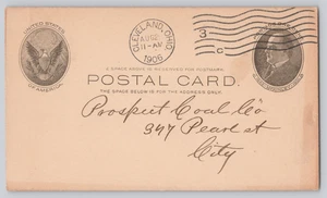 1906 Cleveland Ohio Postal Card Prospect Coal Co Order McKinley 1 Cent U.S. Card - Picture 1 of 3