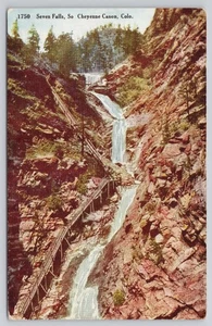 Seven Falls South Cheyenne Canon Colorado Wooden Steps 1910 Postcard - Picture 1 of 2