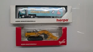 2 modelos Herpa, excavadora Liebherr + camión semirremolque / embalaje original / sin usar - Imagen 1 de 8