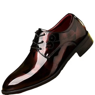 Vestido de moda masculino business sapato biqueira pontiaguda floral couro envernizado com cadarço Oxford - Imagem 1 de 4