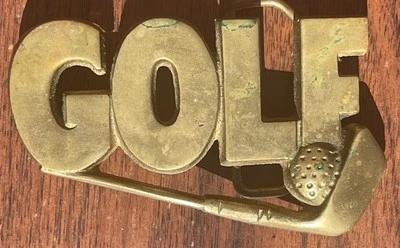 VINTAGE SOLID BRASS GOLF BALL CLUB BELT BUCKLE - Image 1 of 2