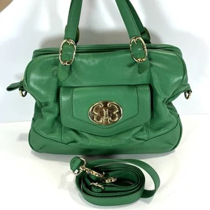 Emma Fox Satchel Leather Purse Green Gold Hand Strap Doctor’s Style Crossbody - Picture 1 of 12