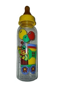 Vintage Babyflasche + Brustwarze Primärfarben Zirkus Clown Säugling Kinderzimmer - Bild 1 von 7