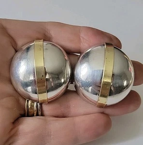 Vintage Laton Taxco Mexiko Modernist Sterlingsilber Messing Kuppel Clip Ohrringe - Bild 1 von 10