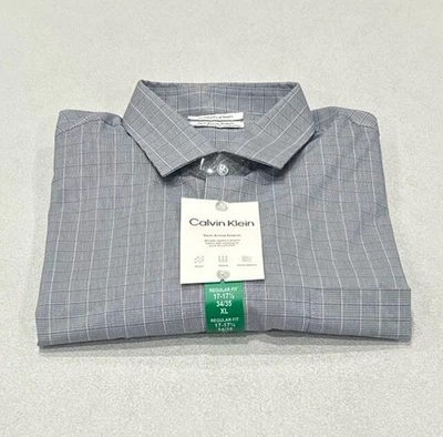 Calvin Klein Men’s Tech Active Stretch Dress Shirt, Blue Plaid,XL(17-17.5-34/35) - Image 1 of 3