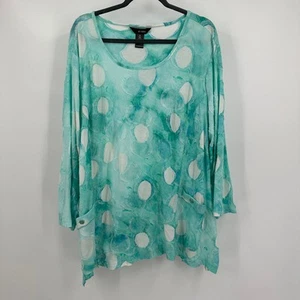 Ali Miles Womens Top Size 3X Blue Watercolor Polka Dot Artsy Oversized Coastal - Picture 1 of 8