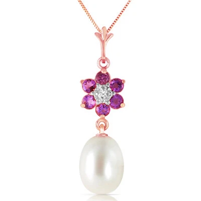 4.53 CTW 14K Rose gold fine Necklace 16-24" genuine pearl Amethyst Diamond - Image 1 of 4
