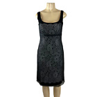 Y2K Vintage Tadashi Silk Dress Size 6 Black Overlay Lace Empire Waist Sheath 90s