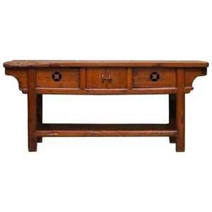 ANTIQUE CHINESE TEMPLE ALTER SIDEBOARD WITH CUPBOARDS IN SOLID TEAK REDDISH  - Picture 1 of 12