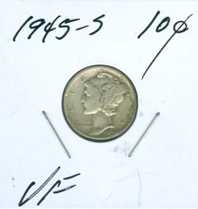 Moneda de diez centavos Mercury de plata 1945-S mejor calidad subasta #S39 - Imagen 1 de 2