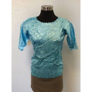 Origami Magic Scarf Womens Blouse Solid Blue 3/4 Sleeve Stretch One Size New - Picture 1 of 6