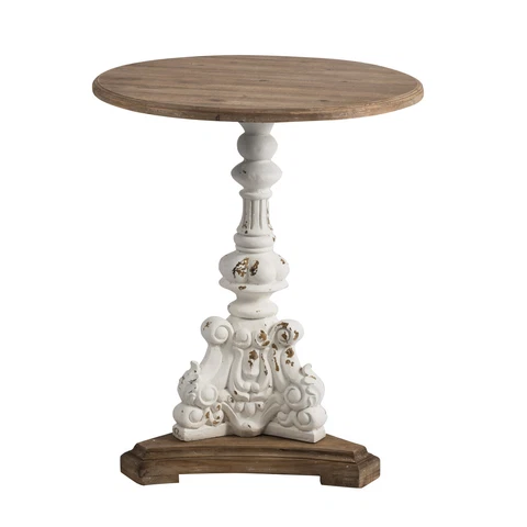 D26x31" Farmhouse Antique White Round Side Table Cover