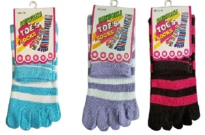 Womens Teen Girls Fun Striped Cotton Five Finger Toe Crew Socks Single Pair - Picture 1 of 16
