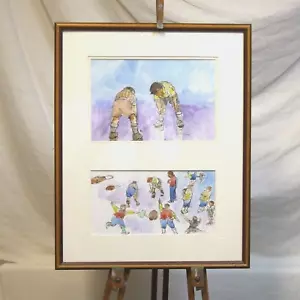 Original modern watercolour painting David Atkins children playing wall picture - Picture 1 of 7