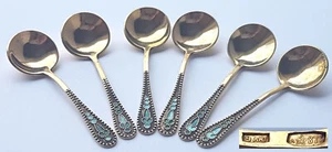Set 6 wunderschöne Salz- Löffel Russland Emaille 875er Silber um 1950 M496 - Picture 1 of 8