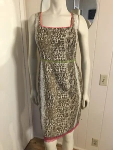 T Tahari Snakeskin Sheath Dress W/ Hot & Green Pink Neoprene & Lace Trims Sz 6 - Bild 1 von 12