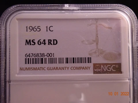 1965 Lincoln Cent, NGC MS64 RD - Business Strike Cover
