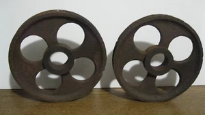 Two Vintage Crusty Rusty 6" Cast Iron Pulleys Wheels Steampunk Assemblage Art - Picture 1 of 7