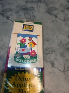 Meadow Creek Flowers, Watering Can Welcome Applique House Flag 28" X 40" - Picture 1 of 7