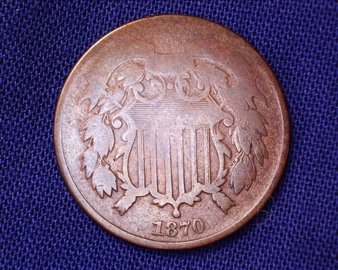 1870 Two Cent Piece Very Low Mintage of 861,250 Coin Only Minted 1864-73 #TC47 Cover