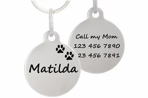 Double Sided Laser Etched Stainless Steel Pet ID Tag for Dog & Cat Tag 1" Round - Picture 1 of 14