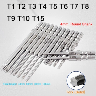 Torx Star Head Solid T1-T15 Round Shank Magnetic Screwdriver Bits 40-100mm Long - Image 1 of 4