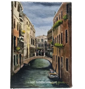 Pintura al óleo sobre lienzo firmada Alvey Jones miniatura CANAL EN VENECIA - Imagen 1 de 13