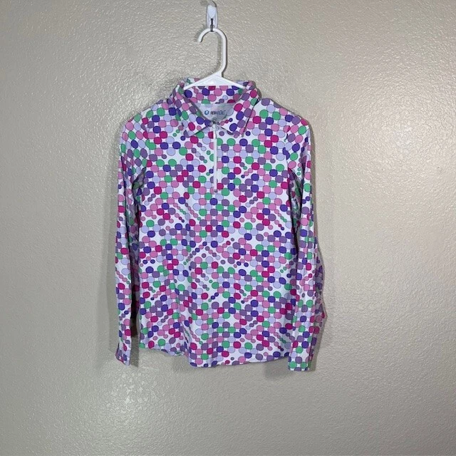 IBKUL Top Mujer XS 1/4 Cremallera Malla Manga Larga Golf Tenis Púrpura Rosa Arte Foto 1 de 4