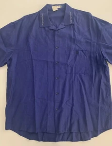 Vtg MATINIQUE Men’s Blue Short Sleeve Camp Shirt Collar Detail Size Large - Picture 1 of 7