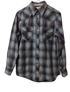 Coastal Western Shirt Green Black Brown Plaid LS Black Pearl Snap Mens Size S - Picture 1 of 8
