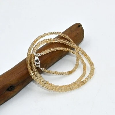 Collar de 24" con cuentas de piedras preciosas de 3-4 mm rondelle facetadas de citrino amarillo natural para mujer Foto 1 de 4