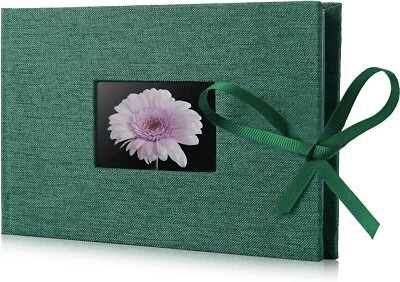 Álbum de fotos pequeño 4x6, cubierta de lino, tiene capacidad para 24 cuadros horizontales, ventana frontal Foto 1 de 4