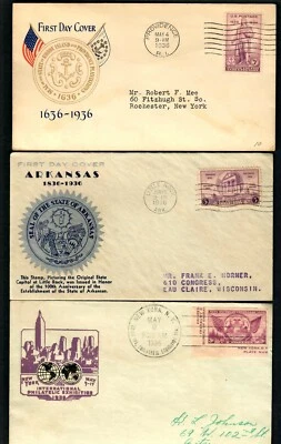 CSp 1936 FDC (3) Cachets Scott #s 777 Gold Seal - 778c  Ioor - 782 Kapner - Image 1 of 2