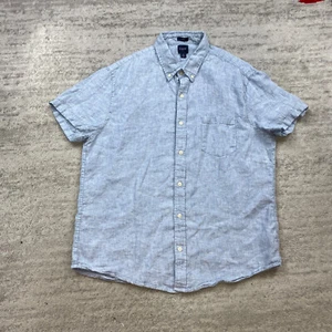 J Crew Linen Button Up Shirt Extra Large Blue Outdoors Preppy Casual Hiker Trekk - Picture 1 of 7