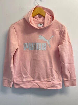 Puma Girl's M 10-12 Light Pink Pullover Hoodie Silver Glitter Logo Fleece Top - Image 1 of 4