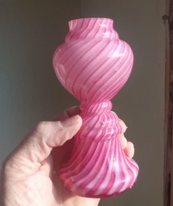 1880er PONTILED CRANBERRY SWIRL CASED ART GLAS MINIATUR LAMPENFUSS MUNDGEBLASEN - Bild 1 von 7