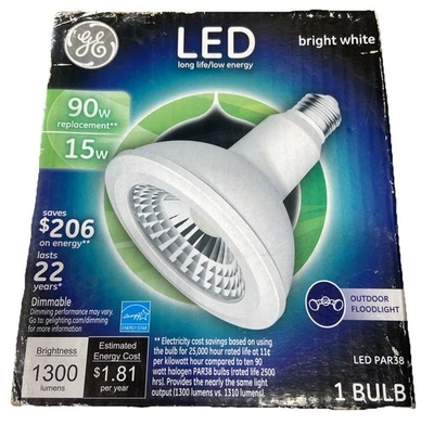GE 15W Par38 LED Bulb,No 13187,  G E Lighting, Dimmable Outdoor Floodlight {104} - Image 1 of 4