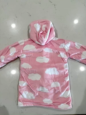 RonRon 婴儿长袍 0-9 个月 – 粉色带云彩 – 人造貂皮夏尔巴内衬 – 全新带标签 — 第 1/3 张图片