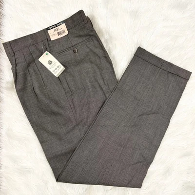 Calça social vintage IRVINE PARK masculina 34 XL plissada lã mistura rica cinza - Imagem 1 de 4