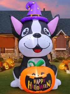 Halloween Inflatables Outdoor Decor 4.4FT Dog Hold Pumpkins Blow up Yard Decorat - Picture 1 of 6